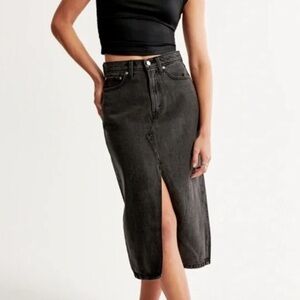 Abercrombie & Fitch black denim midi skirt